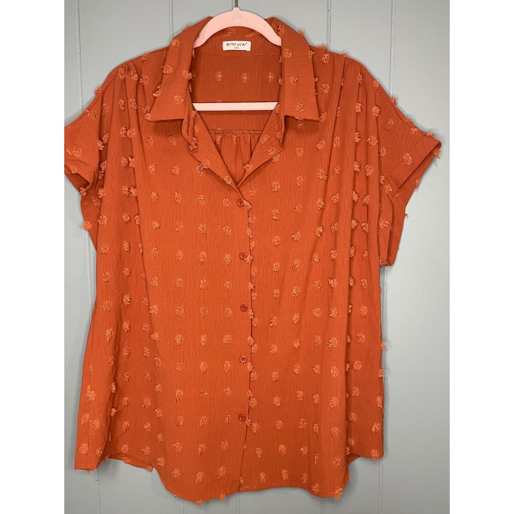 Bothenial Button Down Blouse Womens XXL Orange Excellent Pom Pom Textured Top